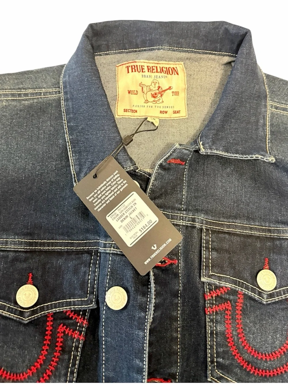 True Religion Dark Blue Denim Jacket with Red Stitching